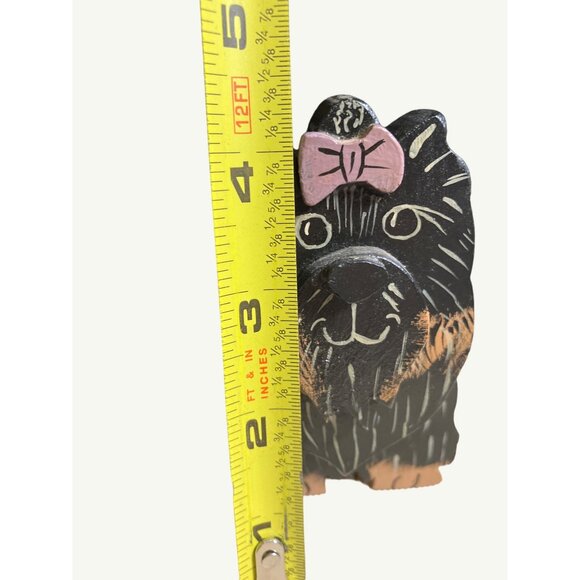 Hand-Painted Wooden Yorkshire TerrierDog Figurine With Pink Bow - Picture 4 of 11